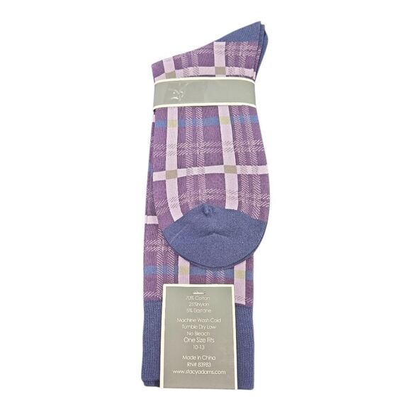 STACY ADAMS MENS WINDOWPANE DRESS SOCK. NAVY PURPLE. SAS 348-4 - Picture 2 of 3